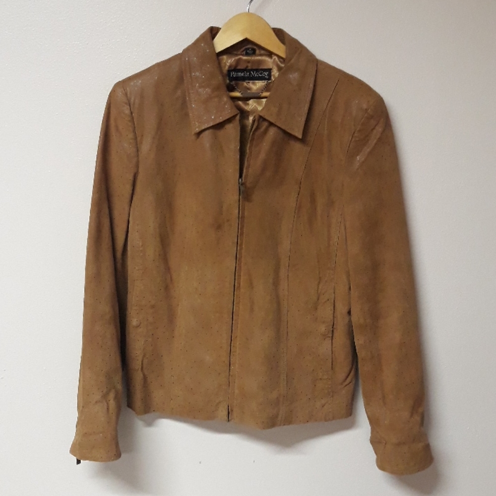 Pamela McCoy brown ostrich leather jacket